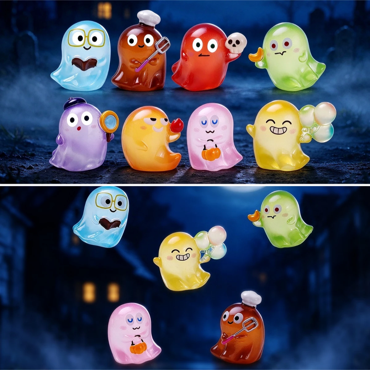 100pcs Kawaii Mini Halloween Funny Ghost 3D Resin Charms DIY for Hairpin Keychain Earrings Scrapbook Dollhouse Accessories