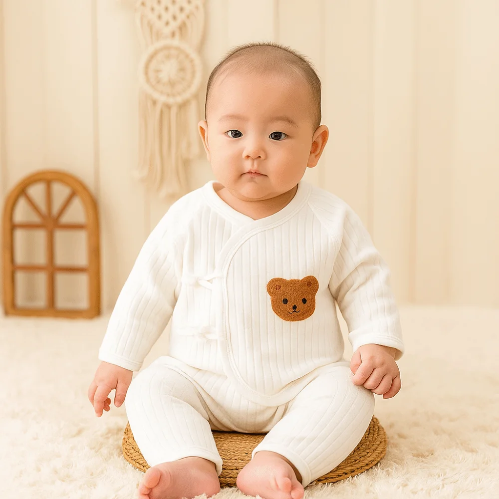 

2Pcs/set Cartoon Bear Baby Cardigans Sets Soft Cotton 0-6 Months Baby Cardigans+Long Pants Sets Breathable Solid colors