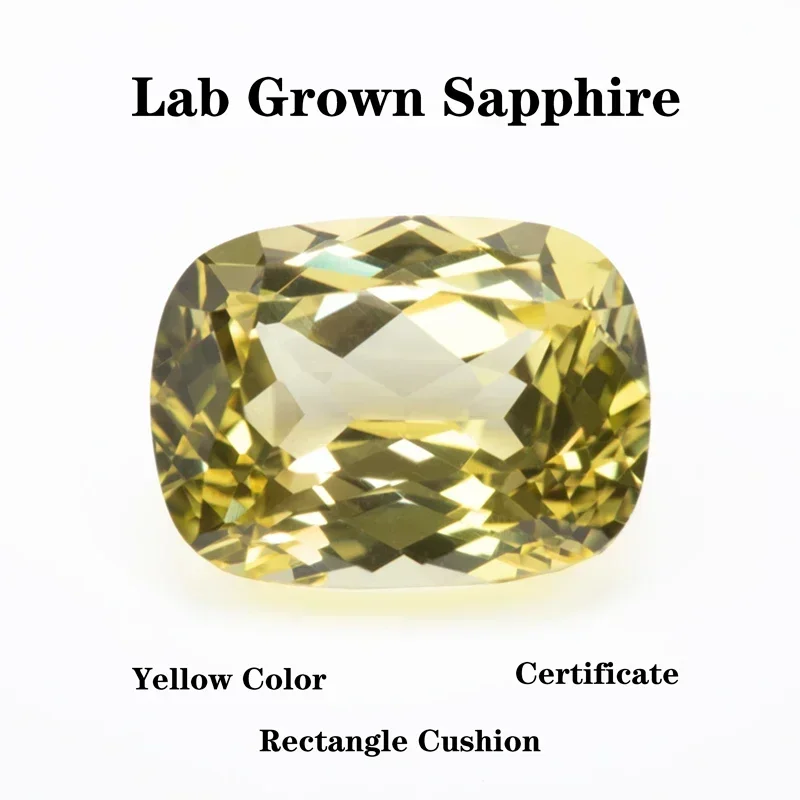 

Lab Grown Sapphire Rectangular Cushion Shape Yellow Colour VVS1 DIY Charms Ring Necklace Earrings Main Materials Certificate