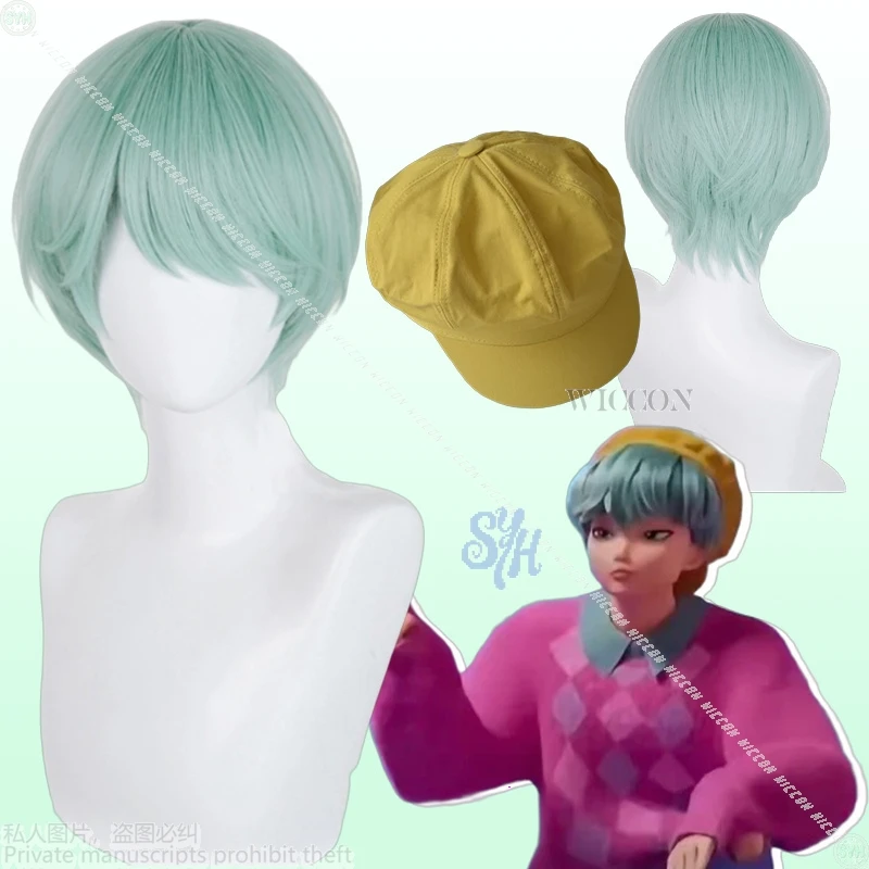 

Movie Kpop Demon Baby Saja Boys Cosplay Anime Costume Mint Color Short Wigs Jirai Kei Boy Y2K Fashion Yellow Hat 코스프레 Halloween