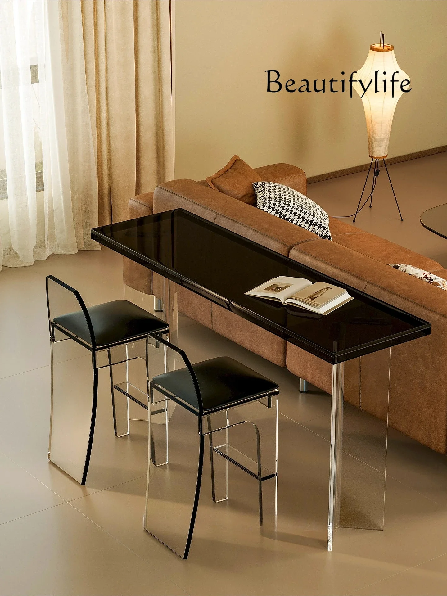 

BJ Modern Acrylic Bar Table And Chairs Leisure High-footed Living Room Sofa Transparent Suspended Household Long Table