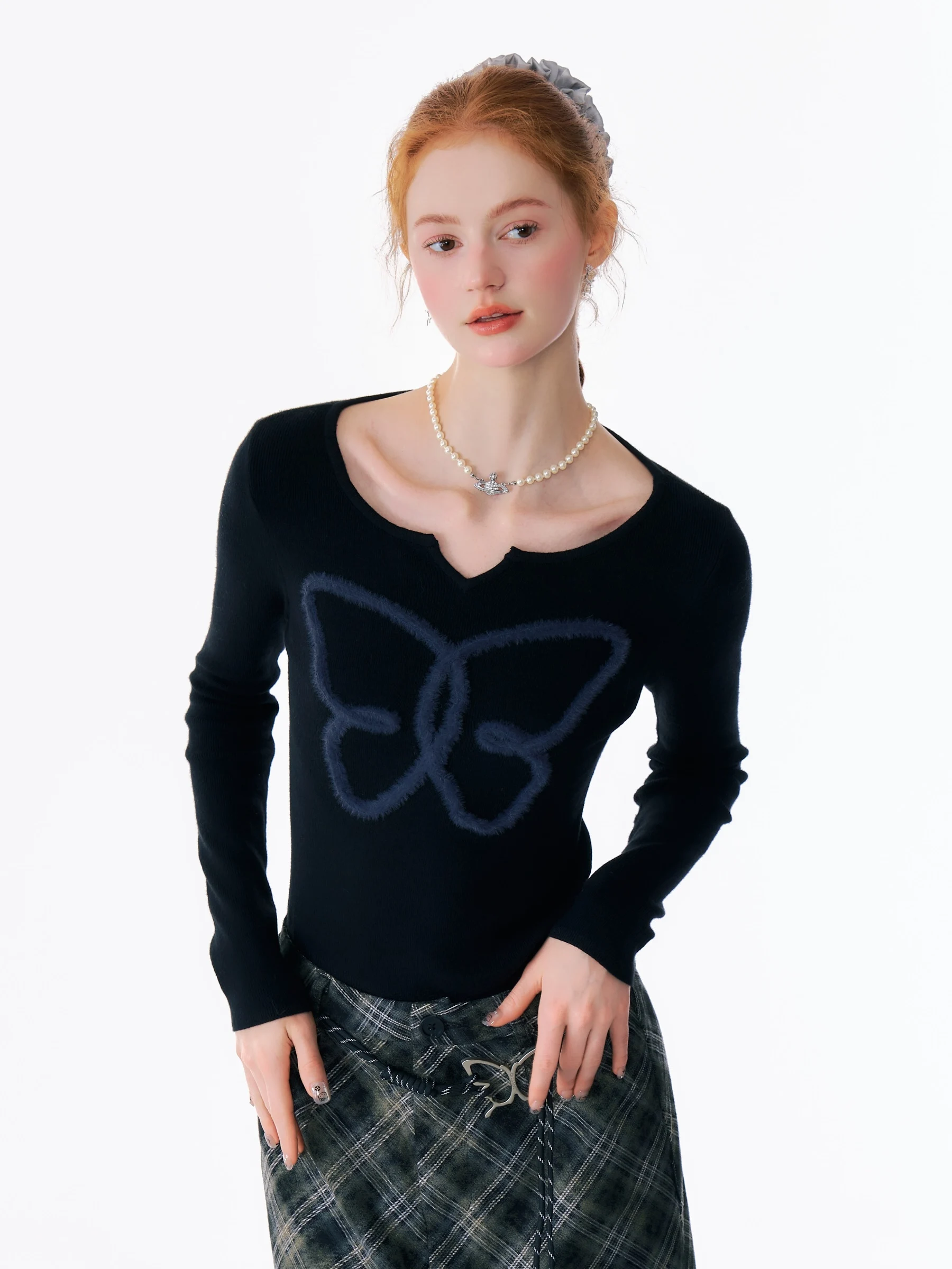 

ZiziFei, американский ретро Sle, вязаный облегающий женский базовый дизайн, осень-зима, повседневный модный V-Ne, длинный Sl...