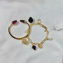 YEEVAA Red Resin Strawberry Pearl Small Basket Bee Gemstone Bracelet/Bangle,Fashion Jewelry, Unique Gifts