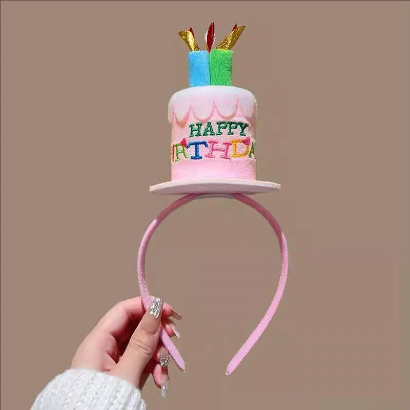 1Pc Cute Plush Happy Birthday Cake Headband With Colorful Candles Kids Birthday Party Photo Props Celebration Hair Accessories