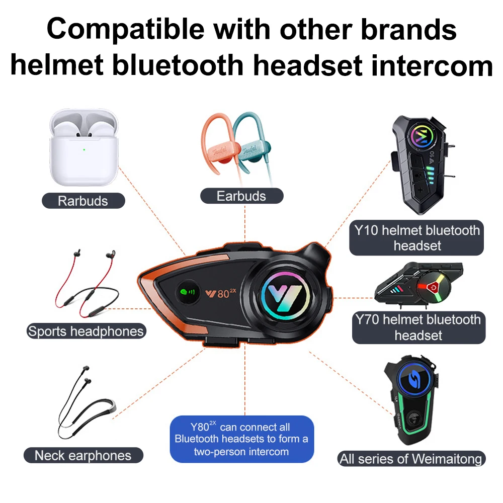 Intercomunicador para casco de motocicleta, interfono con Bluetooth V5.0, manos libres, reducción de ruido, inalámbrico, impermeable, 1000M, 2