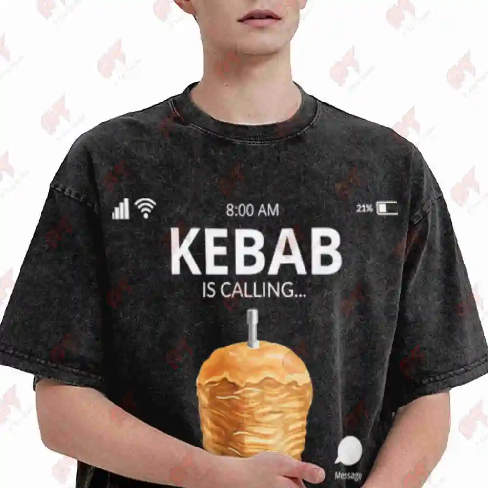 Doner Kebab Shop Icons Vintage Washed Tee Pure Cotton T-Shirt
