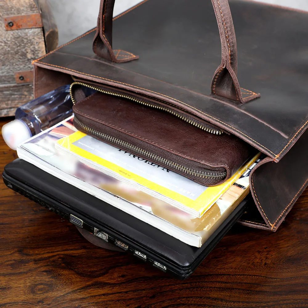 S.WORKER Echtleder-Aktentasche für Herren | Vintage-Bürohandtasche aus Vollnarbenleder für Laptops – Detail 23