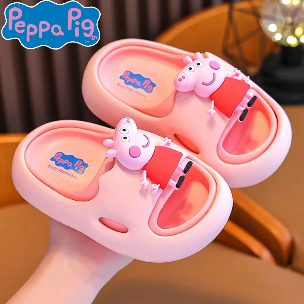 Kawaii Peppa Pig 14cm-19cm Children's Sandals Summer Cartoon Cute Soft Sole Breathable Non Slip Indoor Boy Girls Slippers Gifts