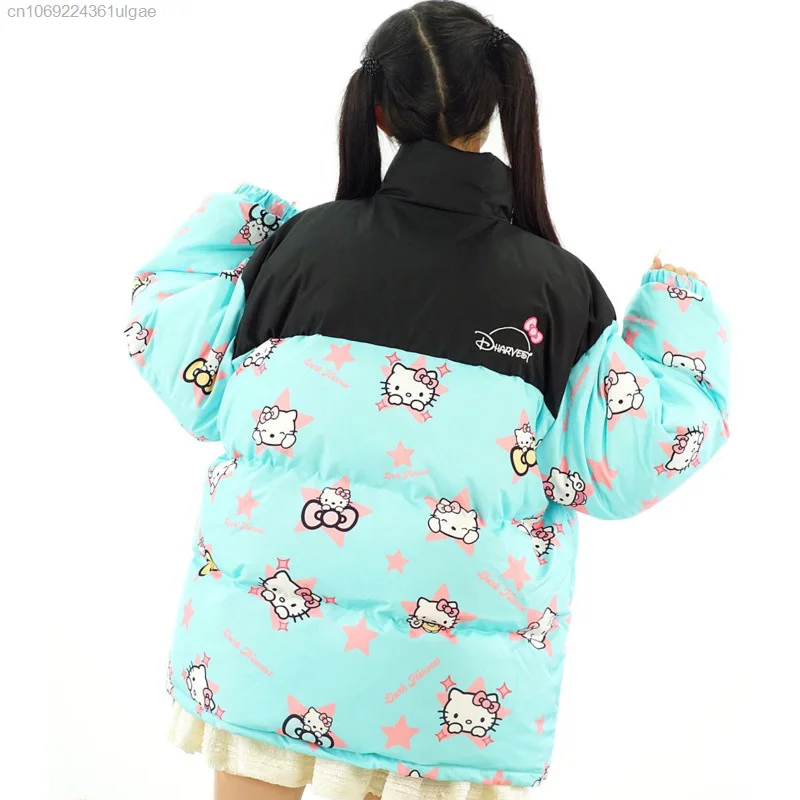 Sanrio Hello Kitty Cute Printed Padded Jacket Women New Fashion Thickened Cotton Coat Y2k Winter Harajuku Tops Female Clothing