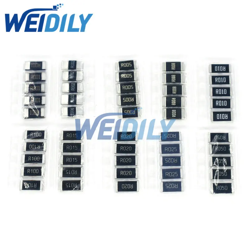 50PCS Alloy Resistance 2512 SMD Resistor Samples Kit 10 kindsX5pcs=50pcs R001 R002 R005 R008 R010 R015 R020 R025 R050 R100 2W 1%