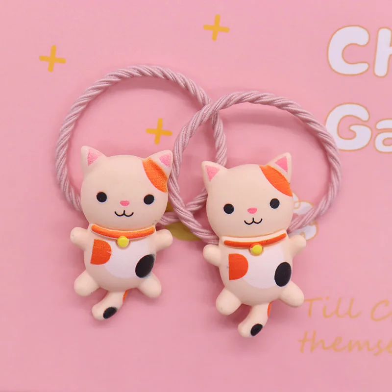 2 pz/set Cute Animal Cat accessori per capelli fascia per bambini elastici colorati per bambini supporto per coda di cavallo per bambini ornamenti