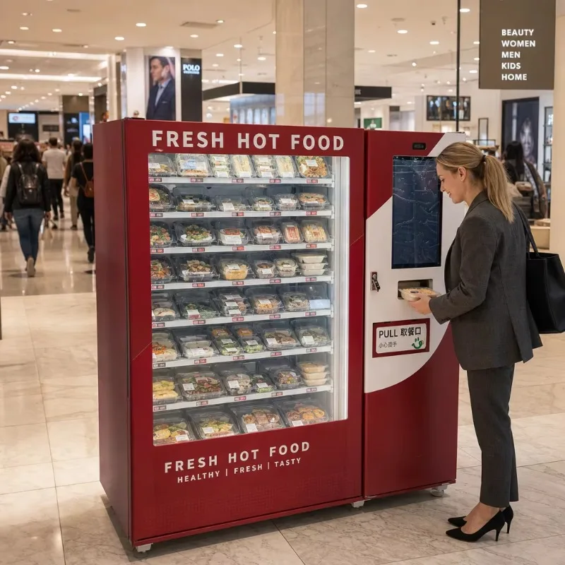 Commercial Automatic Hot Food Vending Machine For Bento Lunch Box Sandwich Fast Meal Touch Screen Operation