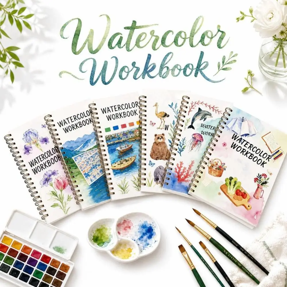 200GSM Watercolor Workbook Flower Scenery Animal Spiral-Bound Watercolor Painting Book Multiple Styles Artistic