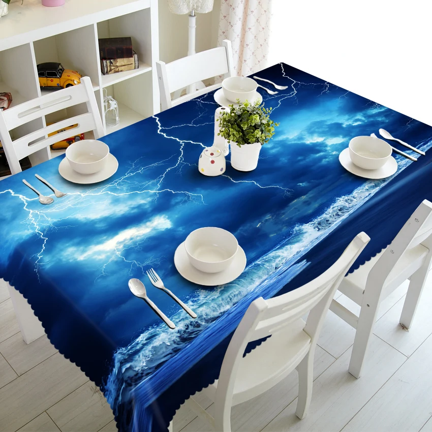 Cartoon Blue Night Sky Pattern 3d Tablecloth Restaurant Decoration Waterproof Thicken Cotton Rectangular and Round Table cloth