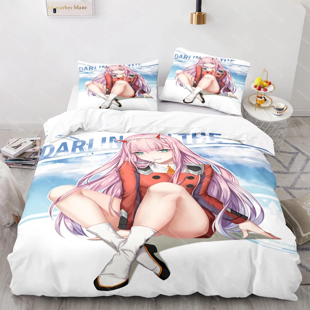 3D Printed Darling in the Franxx 02 Zero Two Bedding Set for Boys Girls Duvet Cover Twin Queen King Full Single Double Sizes