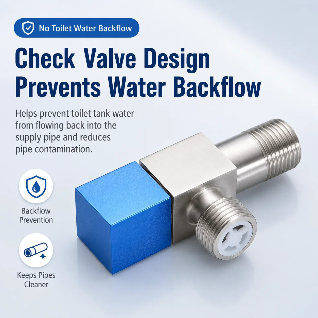 304 Stainless Steel Angle Valve G1/2 Check Valve Square Hot Cold Water Control for Toilet Water Heater