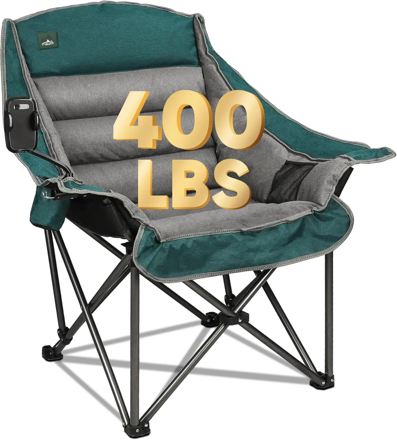 

Oversized XL Padded Camping Chair with Phone Holder, Heavy-Duty 400 lbs Capacity, Foldable Lawn Chair for Outdoor Hiking, Beach, Picnics
