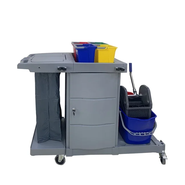 Clean trolley janitor cart with mop bucket Hotel Cleaning trolley