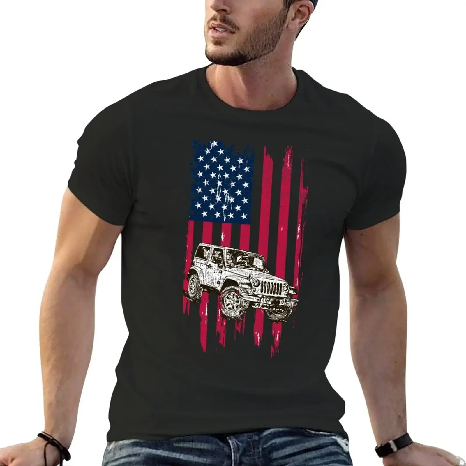 

Vintage Off Road 4x4 Driving American Flag T-Shirt summer tops plain compression shirt men