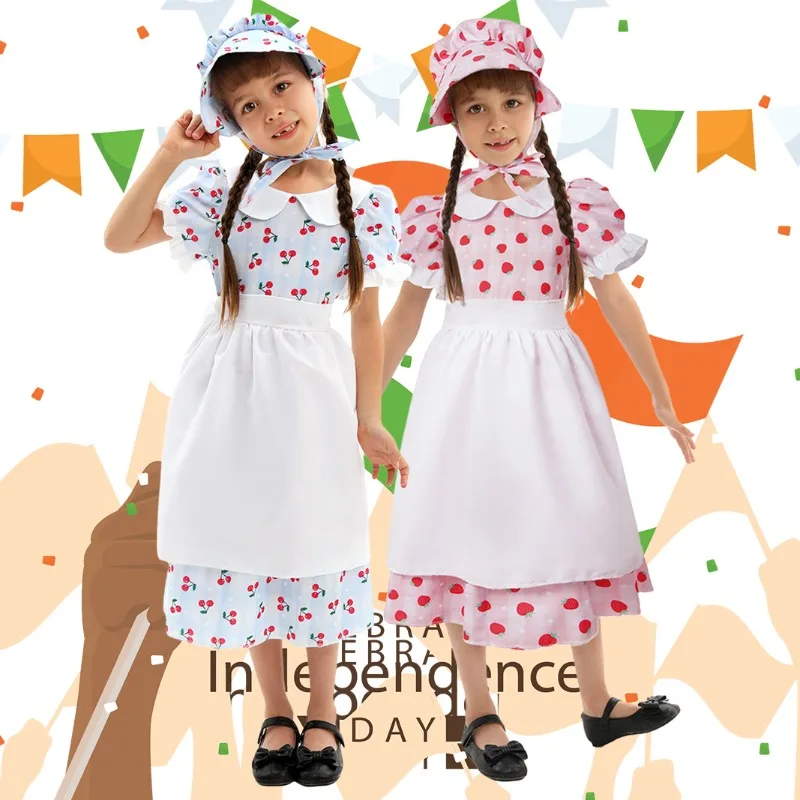 

Girls Independence Day Cosplay Costume Kindergarten Kids Role Play Suit Halloween Carnival Party Dress with Hat