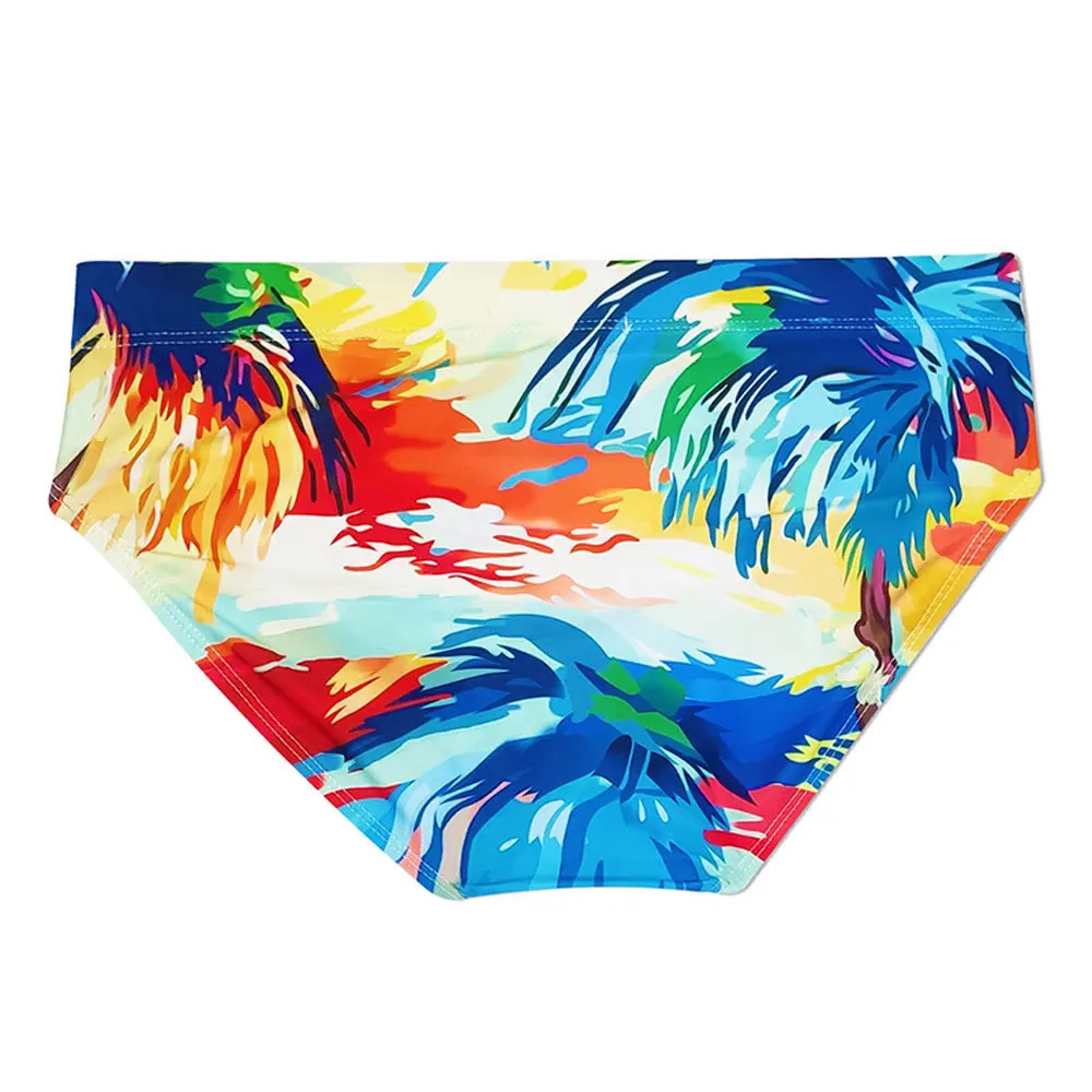 2026 New Men's Beach Triangle Swim Briefs Trunks with Bra Cups Swimming and Fitness Ink Art Sunset Print Man Enhancing Swimwear