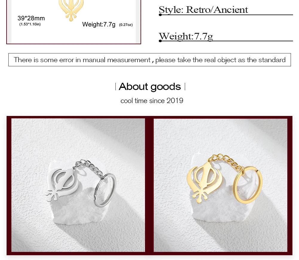 CoolTime 2026 Neuer Khanda Sikh-Symbol Schlüsselanhänger Edelstahl Goldfarben Religiöser Schmuck Amulett Schlüsselring Geschenk für Sikhs – Detail 3