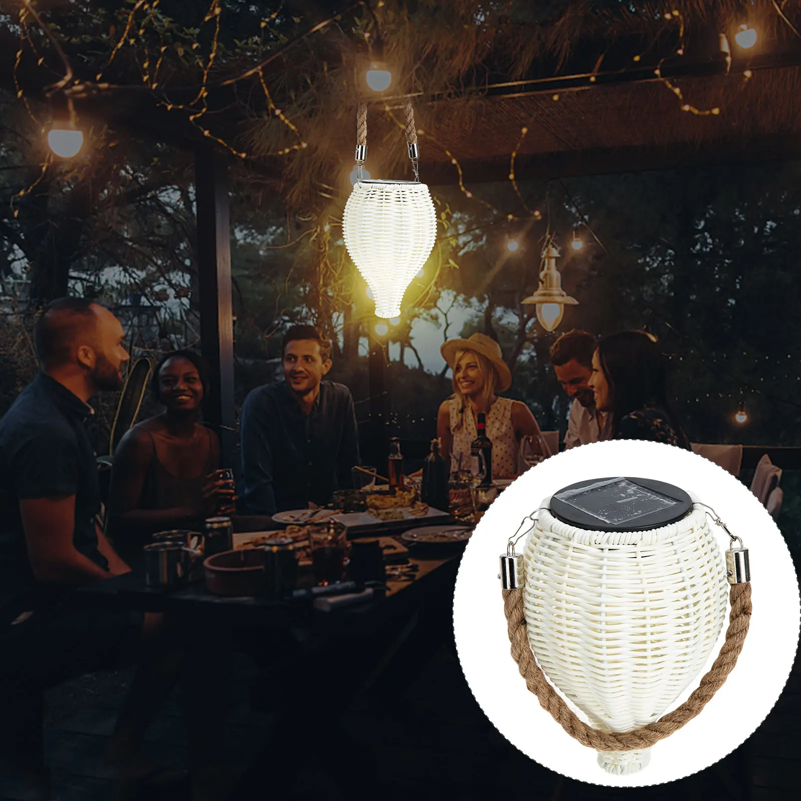 

Lantern Outdoor Lighting Plastic Iron Rope Unique Hanging Design Long Exposure Energy Storage Garden Balcony Lawn Decoration