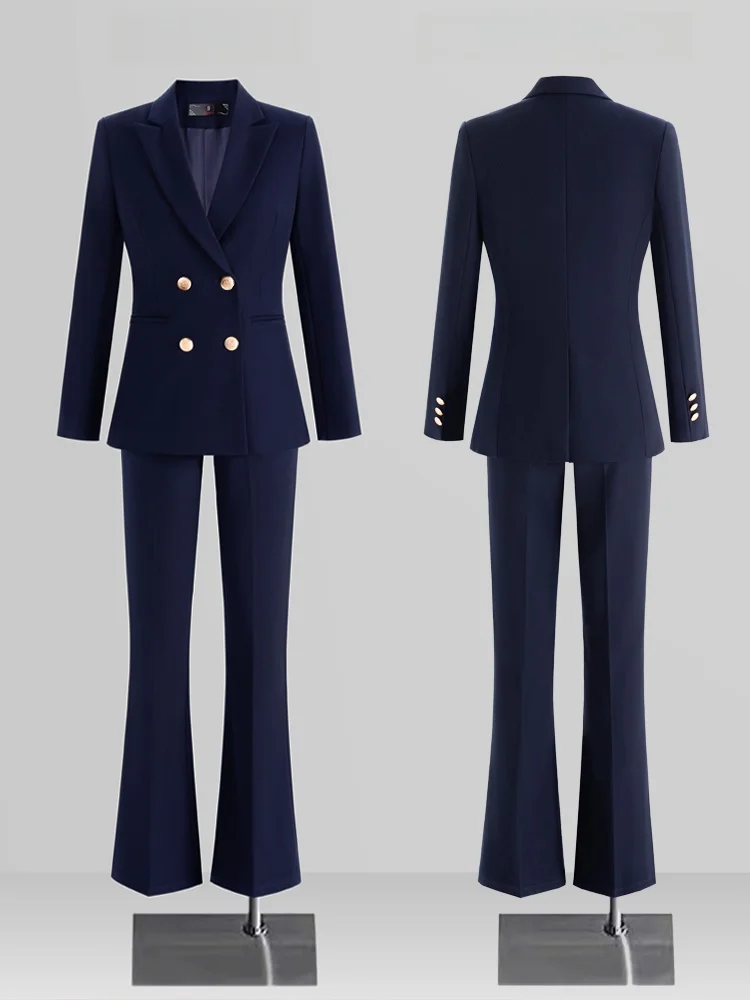 Double-Row Button Suit Set for Women Professional Career Interview Style Government Civil Servant Formal Outerwear Jacket