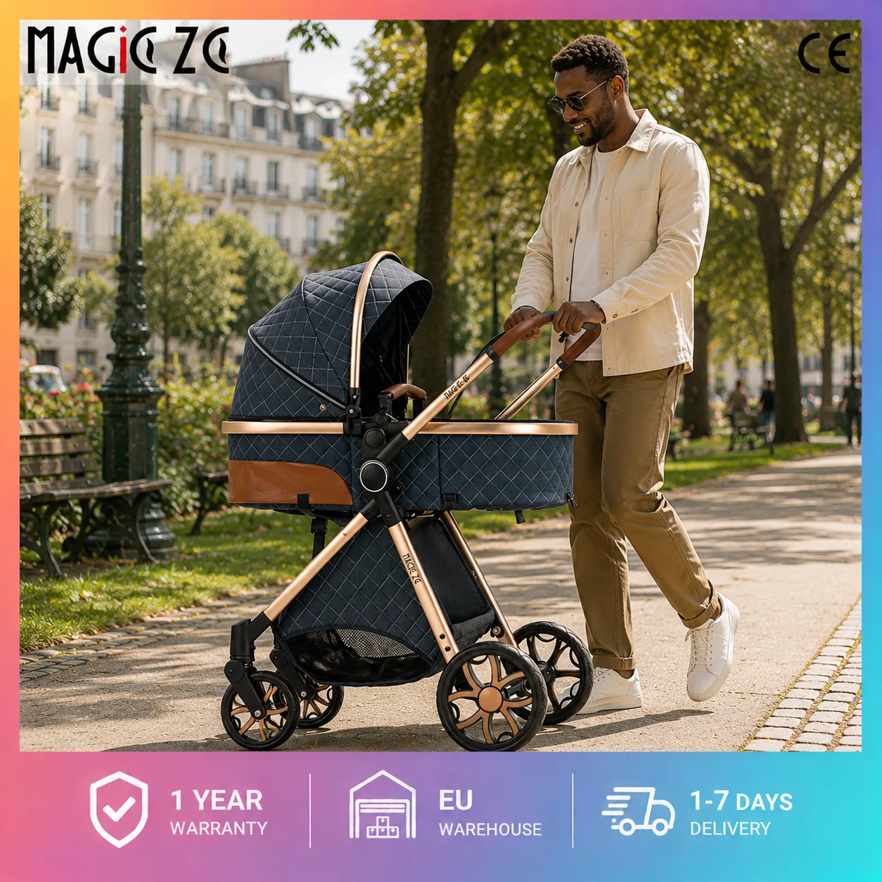 Poussette de voyage 3 en 1 avec nacelle portable, siège auto de sécurité, landau haute position pour bébé, forte capacité de charge, poussette pliable de luxe, poussette bidirectionnelle, ensemble poussette avec lit de couchage confortable