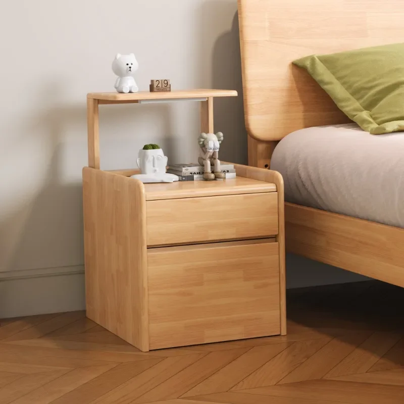 Solid wood bedside table, safe, integrated bedroom, bedside table with lamp, storage cabinet, small safe with combination lock