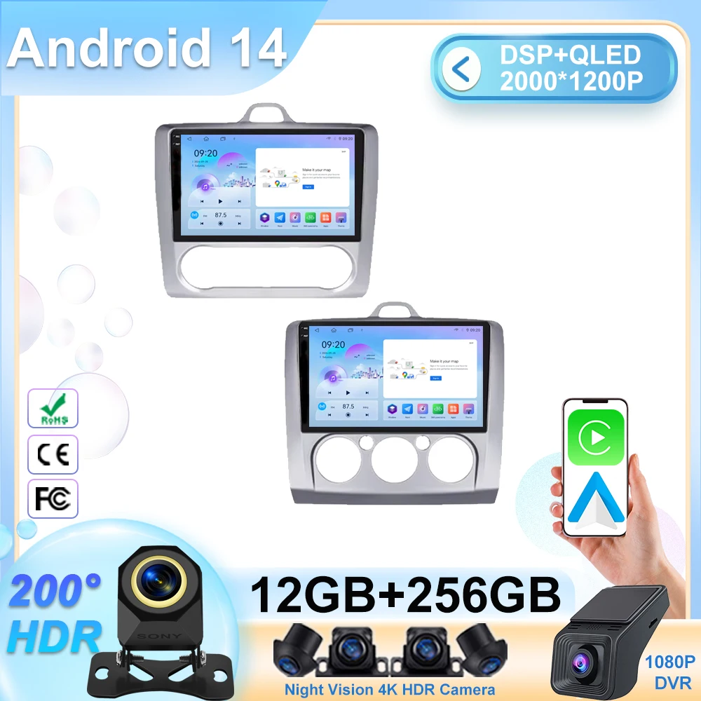 

Android Radio for Ford Focus 2 3 Mk2 Mk3 2004 2005 - 2011 reproductor Multimedia player Navigation GPS 2Din Carplay 5G WiFi GPS