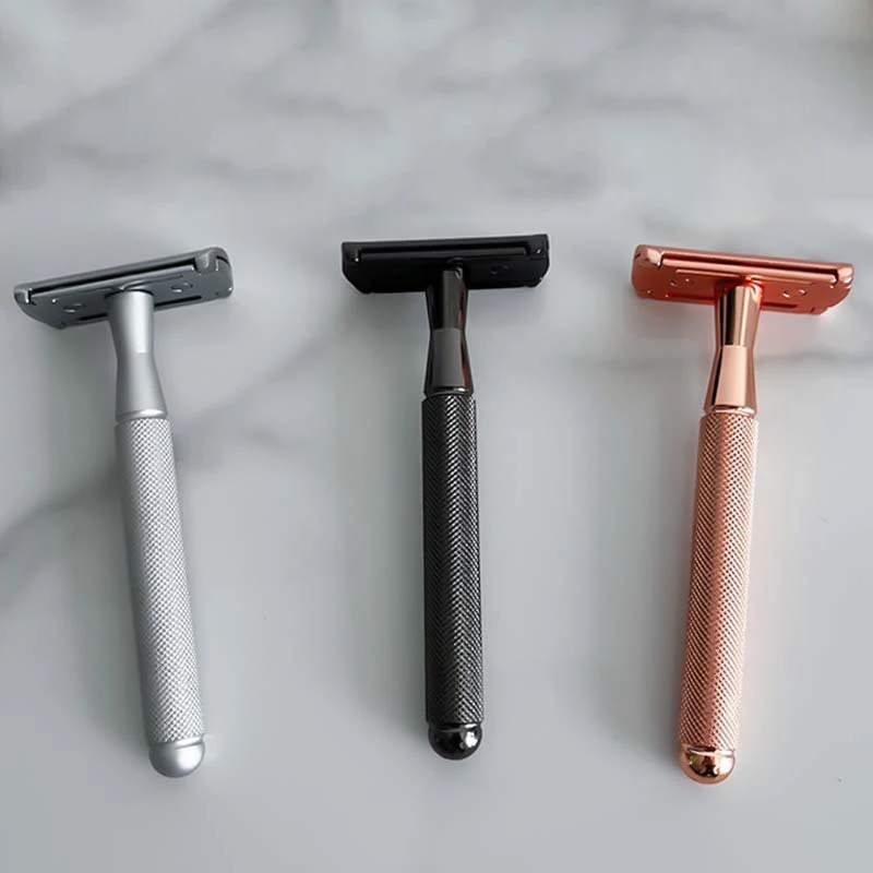 ماكينة حلاقة آمنة هدية لقص اللحية مع مقبض معدني مرجح للرجال ماكينة حلاقة يدوية احترافية ماكينة حلاقة