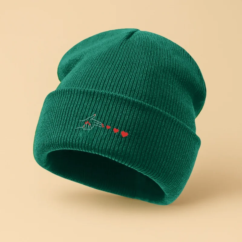 Chapeau tricoté chaud imprimé geste de cœur de dessin animé de mode d'hiver pour hommes et femmes, chapeau tricoté essentiel résistant au froid pour l'extérieur