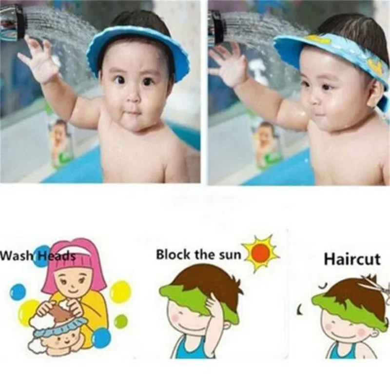 Visera de baño para niños, gorro de ducha ajustable, suave, champú, protector de salpicaduras, impermeable, champú