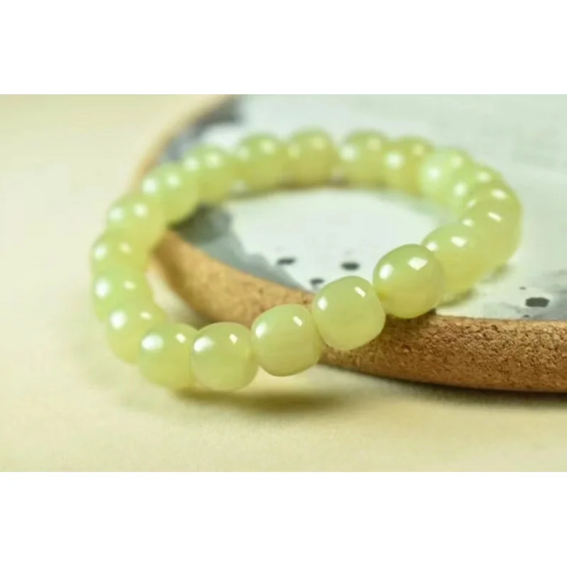 HetianRuoqi Yellow Mouth Material Old-Styled Bead/10 Single Ring Bracelet Jade Delicate