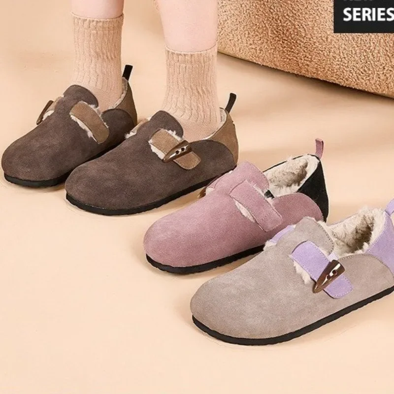 

Женские ботинки, зимние теплые короткие плюшевые ботинки на плоской подошве с круглым носком, модная уличная удобная обувь для женщин