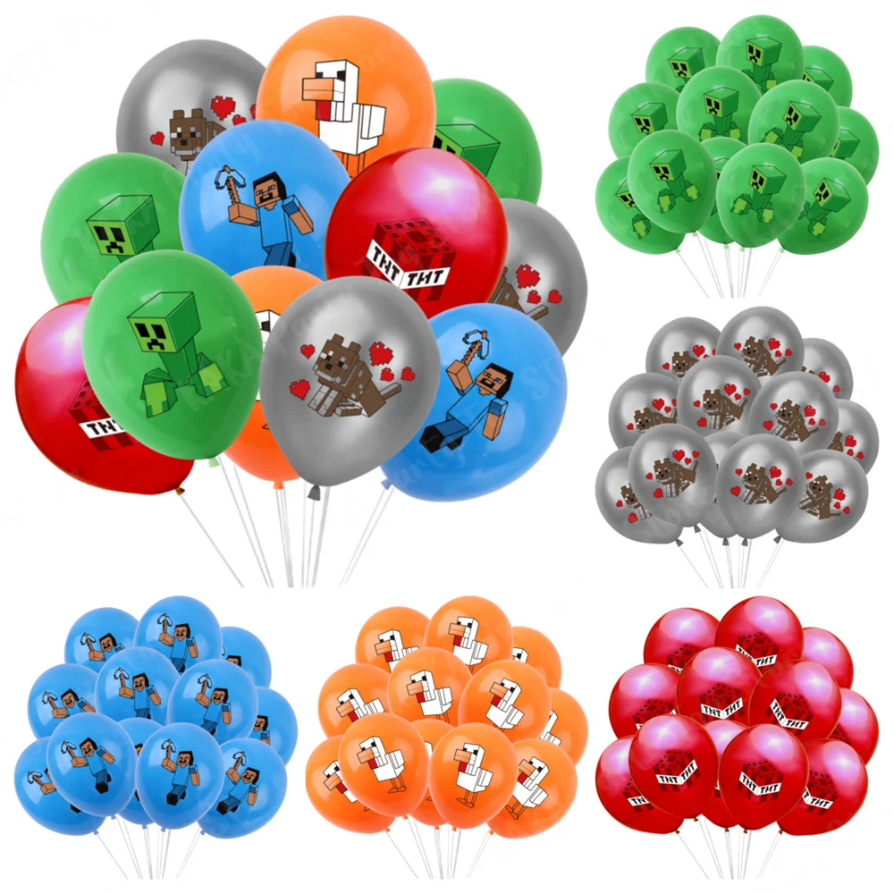 12/24pcs Pixel Miner Crafting 12 Inch Latex Balloons Boys Birthday Party Decorations Toys For Kid Baby Shower Party Supplies