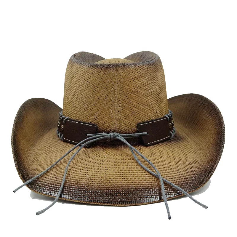 New Vintage Straw Hat Western Cowboy Hat Spring Summer Panama Sun Hats Retro Elegant Cowgirl Jazz Cap Sombrero Hombre