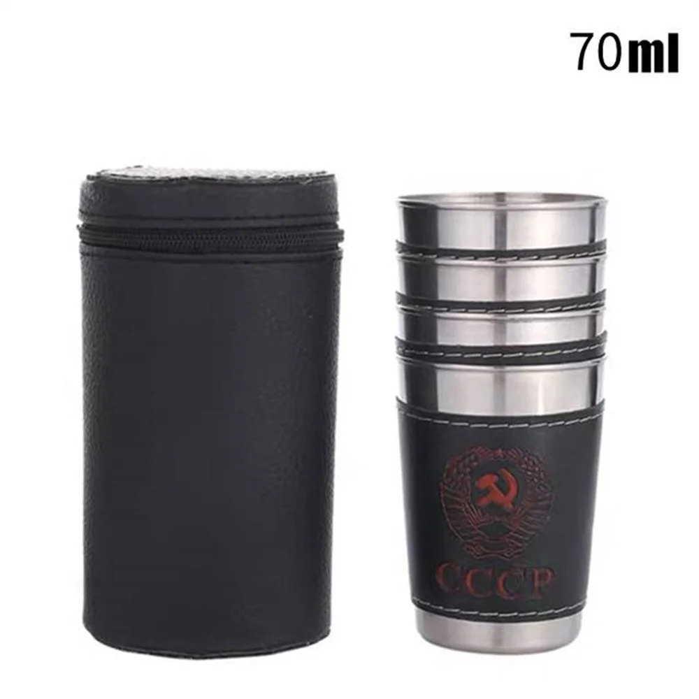 1set Outdoor Travel Stainless Steel Cups Mini  Practical  Set Glasses For Whisky Wine Cup With Leather Cover Bag 30/70/170ml