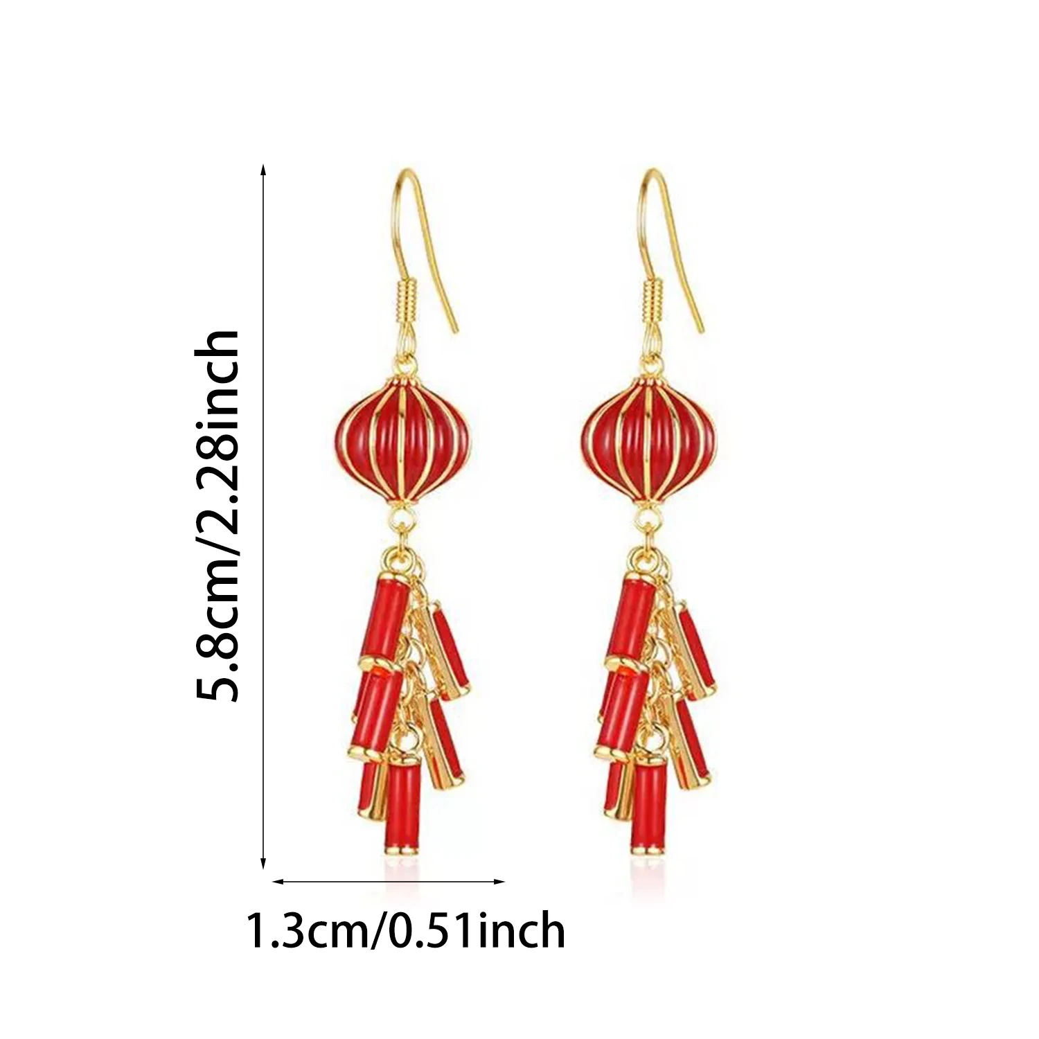 1 Pair Chinese Style Personality Long Firecracker Tassel Earrings Female Simple Atmosphere New Year Red Lantern Net Red Earrings