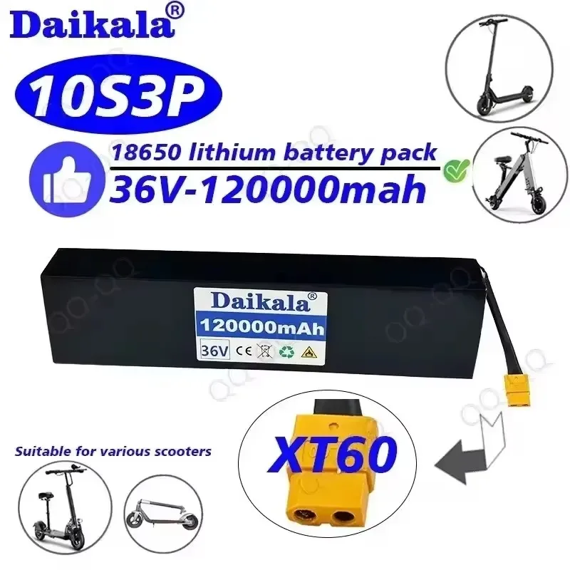 18650 Battery Pack 10S3P 36V 120Ah 18650 Lithium-ion Battery 350W 500W for Electric Scooter High-power Electric Balance Vehicles