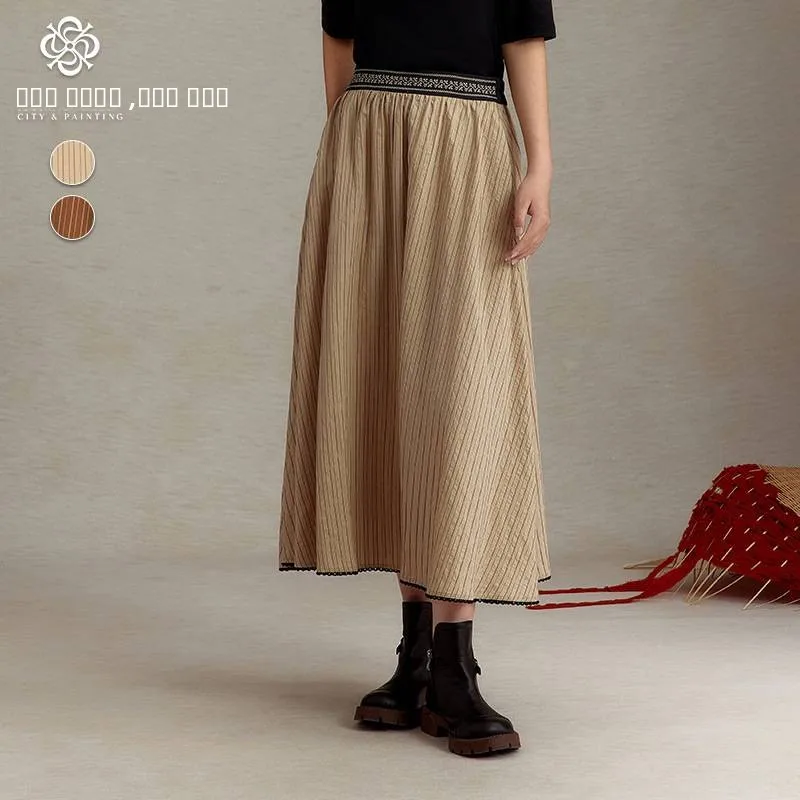 

Длинная юбка А-силуэта миди с высокой талией, драпировкой, эффектом стройности, универсальная, художественная, женская, модная, осенняя, из искусственной кожи (PU)