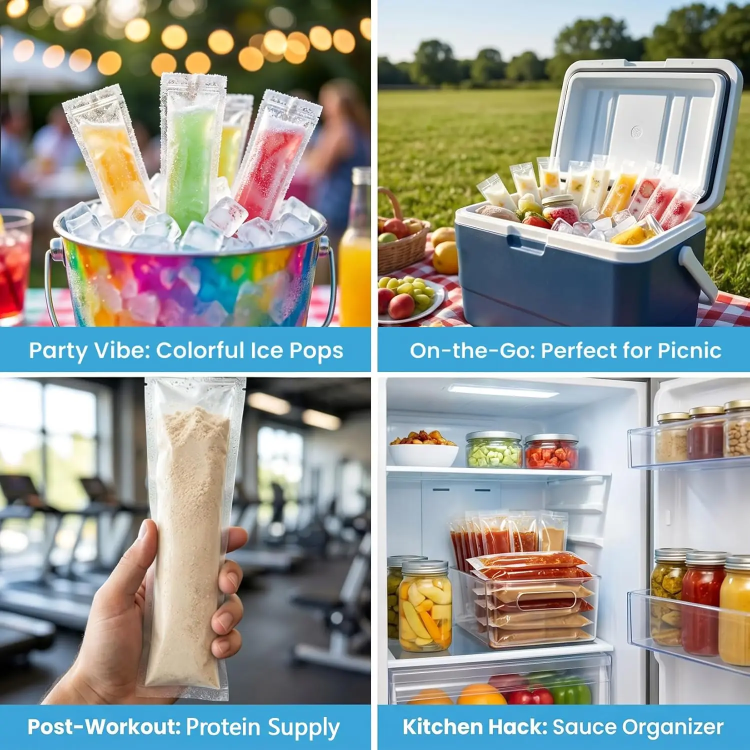 50PCS Popsicle Bags - Disposable Ice Pop Bags,Leakproof Ice Candy Bag for Homemade Popsicles, Freezer Pops, Boli Bag,Slushie Pouches, Smoothie & Cocktail Drink Pouches