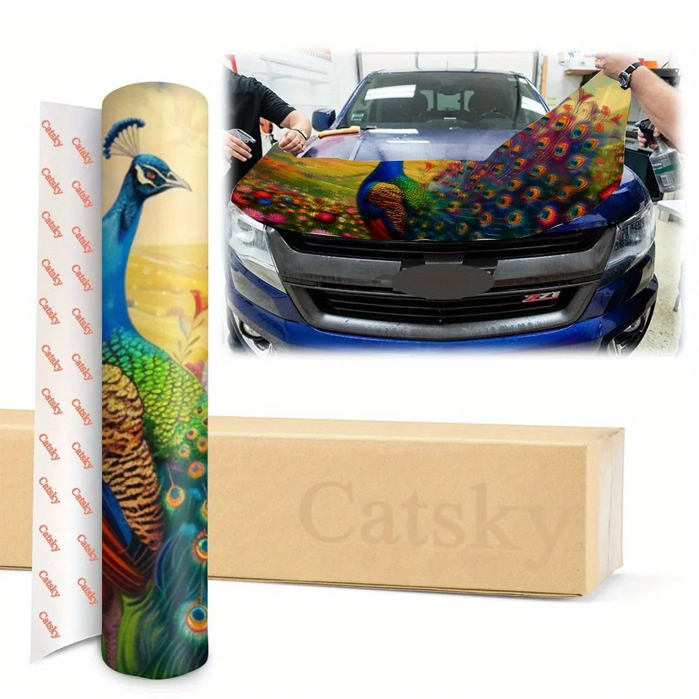 Gorgeous Peacock Car Hood Decal,Self-Adhesive Waterproof PVC Hood Sticker, Decoration Scratch Resistant Protect,Auto Accessories