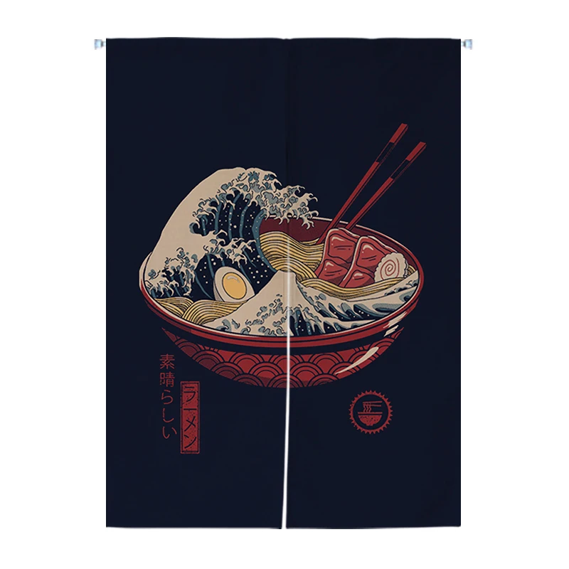 Samurai Cat Noren Curtain Japanese Ramen Food Shop Kitchen Cloth Doorway Curtains Oil Smoke Proof Partition Curtain No Punching