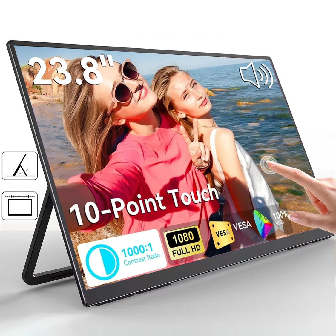 

23.8inch Portable Monitor 120Hz Industrial Touchscreen 1920x1080 Laptop Display miniHDMI 75x75 BNC AV USB PC Extra Second Screen