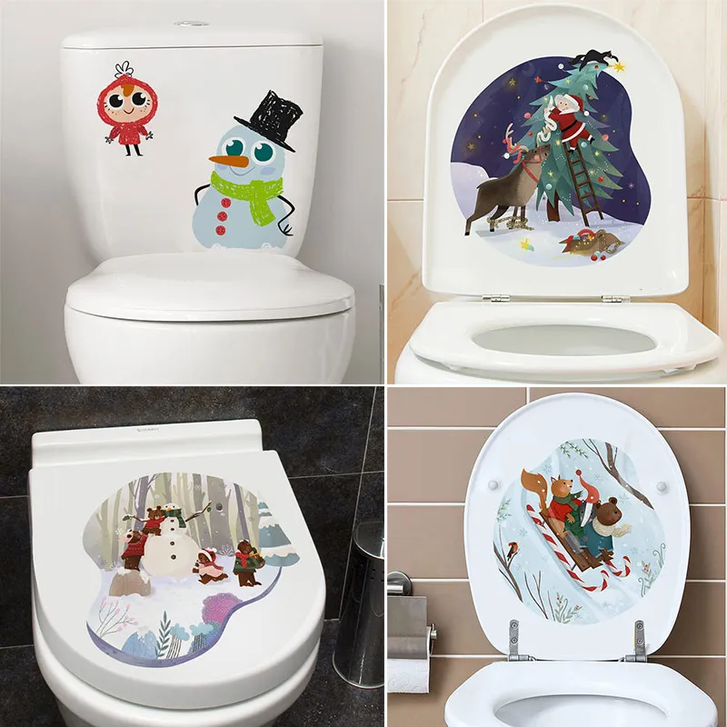 M478 Snow Day Funny Toilet Stickers Cartoon Child Urination Toilet Lid WC Door Sticker Removable Decor Paper Household