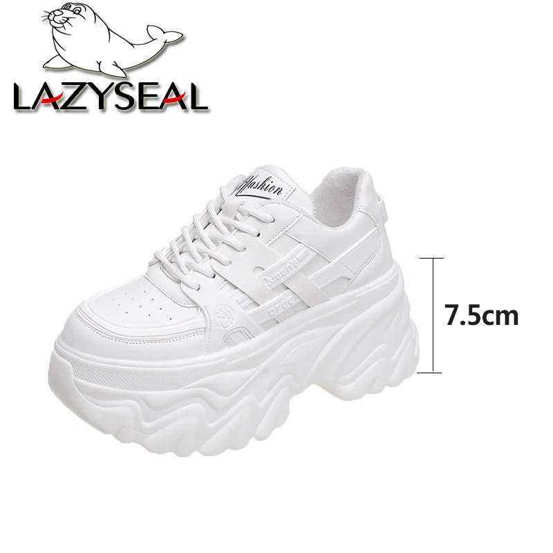 Kobiety 7.5cm obcasy platforma buty na koturnie zasznurować klasyczne Chunky Sneaker białe buty na co dzień wygodne krótkie pluszowe buty zimowe