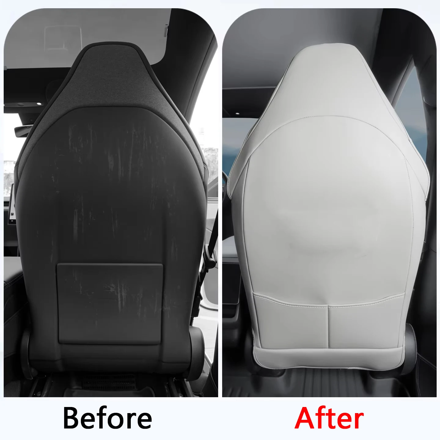 Autositz-Rückenlehnen-Schutzpolster für Tesla Model YL 6-Sitzer, Leder, vollständig umschließend, Schutzabdeckung für die Rückseite der ersten Sitzreihe gegen Kratzer – Detail 2