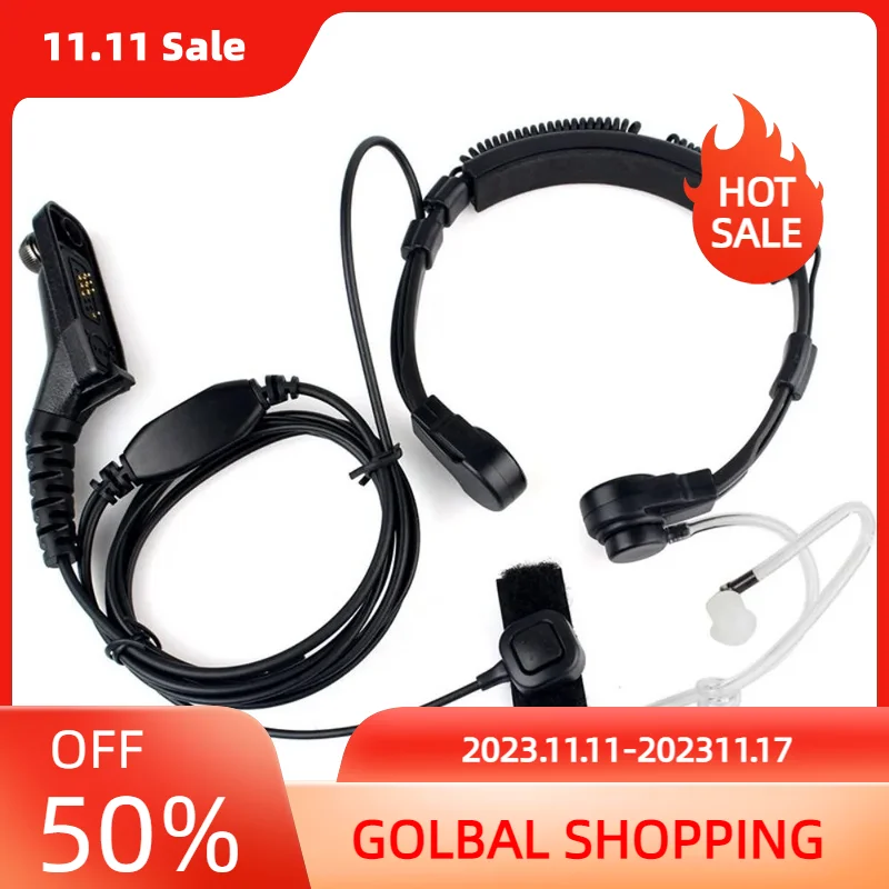 

Black Finger PTT Throat Vibration Speaker MIC Covert Acoustic Tube Earpiece Headset for Motorola XIR P8268 P8260 P8200 XPR6550